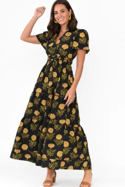 Cotton Dresses<Stella Gemma Vittoria Black Marigold Cotton Tiered Dress