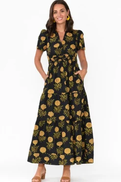 Cotton Dresses<Stella Gemma Vittoria Black Marigold Cotton Tiered Dress