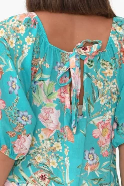 Linen Dresses<Fabuler Vogue Turquoise Paisley Linen Tier Dress