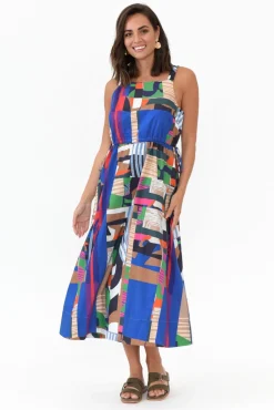 Cotton Dresses<Wear Colour Waldon Blue Abstract Cotton Dress