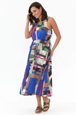 Cotton Dresses<Wear Colour Waldon Blue Abstract Cotton Dress