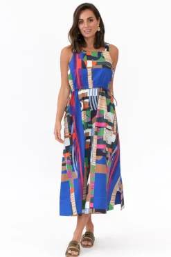 Cotton Dresses<Wear Colour Waldon Blue Abstract Cotton Dress