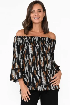 Sleeved Tops<Willow Tree Welda Black Leaf Frill Top