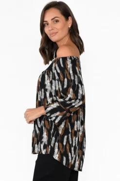 Sleeved Tops<Willow Tree Welda Black Leaf Frill Top