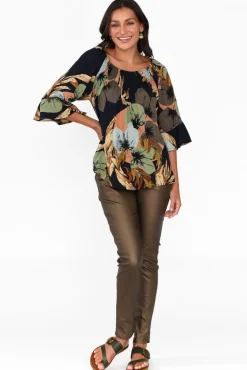 Sleeved Tops<Willow Tree Welda Navy Abstract Frill Top