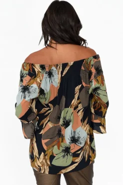 Sleeved Tops<Willow Tree Welda Navy Abstract Frill Top