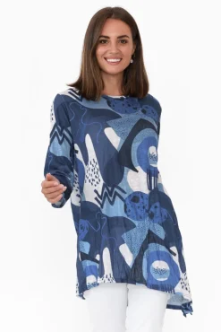 Tunic Tops<Cafe Latte Wendy Blue Abstract Tunic