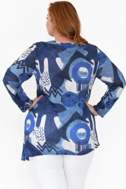 Tunic Tops<Cafe Latte Wendy Blue Abstract Tunic