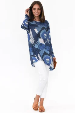 Tunic Tops<Cafe Latte Wendy Blue Abstract Tunic