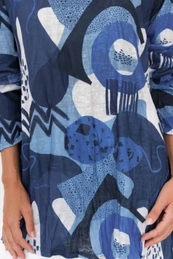 Tunic Tops<Cafe Latte Wendy Blue Abstract Tunic