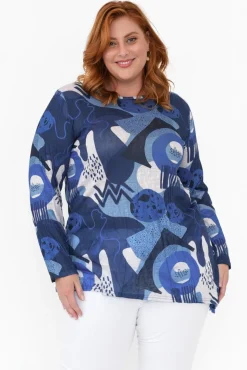 Tunic Tops<Cafe Latte Wendy Blue Abstract Tunic