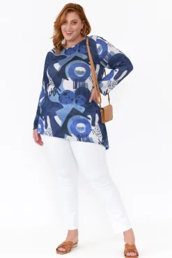 Tunic Tops<Cafe Latte Wendy Blue Abstract Tunic