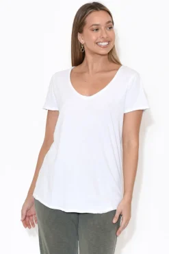 Cotton Tops<Elm White Cotton Fundamental Vee Tee