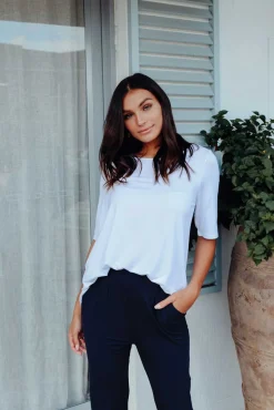 Sleeved Tops<Tani White Half Sleeve Micro Modal Top