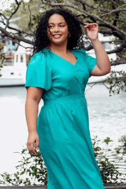 Linen Dresses<Betty Basics Whitney Teal Linen Blend Dress