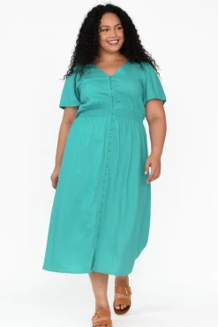 Linen Dresses<Betty Basics Whitney Teal Linen Blend Dress