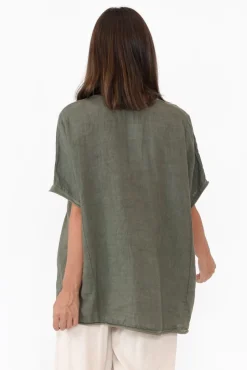 Linen Tops<Donna Donna Wild West Khaki Sequin Linen Tee