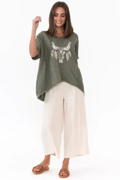 Linen Tops<Donna Donna Wild West Khaki Sequin Linen Tee