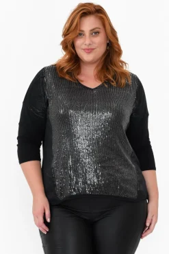 Cotton Tops<La Strada Willard Black Cotton Sequin Top