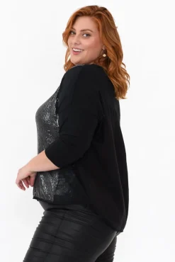Cotton Tops<La Strada Willard Black Cotton Sequin Top
