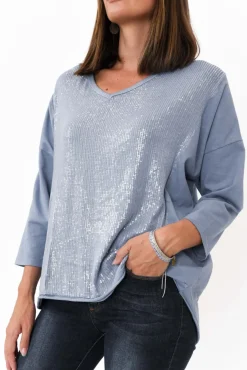 Cotton Tops<La Strada Willard Blue Cotton Sequin Top