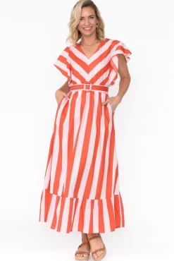 Cotton Dresses<Label Of Love Winslow Pink Stripe Cotton Belted Dress
