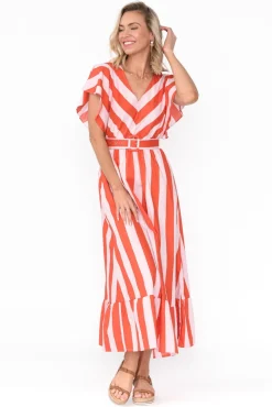 Cotton Dresses<Label Of Love Winslow Pink Stripe Cotton Belted Dress