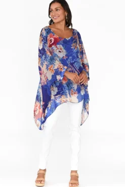 Tunic Tops<AE Luxe Wisteria Cobalt Floral Silk Layer Top
