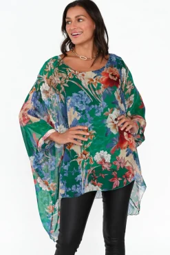 Tunic Tops<AE Luxe Wisteria Green Floral Silk Layer Top