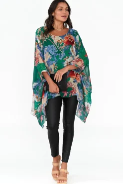 Tunic Tops<AE Luxe Wisteria Green Floral Silk Layer Top