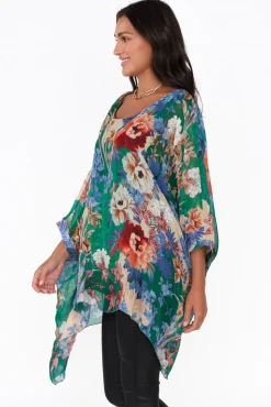 Tunic Tops<AE Luxe Wisteria Green Floral Silk Layer Top