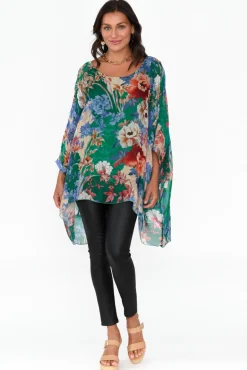 Tunic Tops<AE Luxe Wisteria Green Floral Silk Layer Top