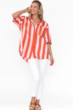 Cotton Tops<Label Of Love Yanis Pink Stripe Cotton Shirt