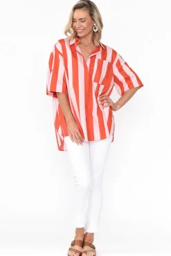 Cotton Tops<Label Of Love Yanis Pink Stripe Cotton Shirt