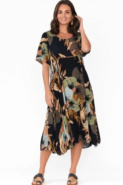 Midi Dresses<Willow Tree Yazi Navy Abstract Pocket Midi Dress