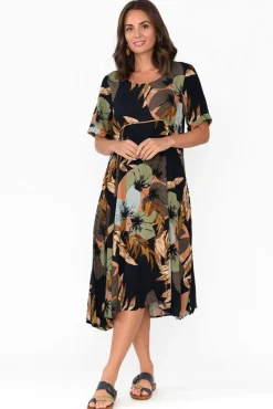 Midi Dresses<Willow Tree Yazi Navy Abstract Pocket Midi Dress