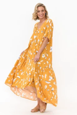 Maxi Dresses<PQ Yellow Abstract Peak Maxi Dress