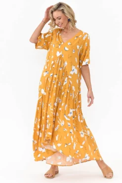 Maxi Dresses<PQ Yellow Abstract Peak Maxi Dress