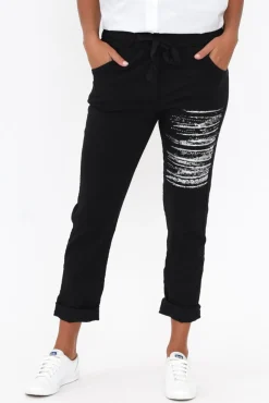 Pants<La Strada Zachary Black Foil Stretch Pant