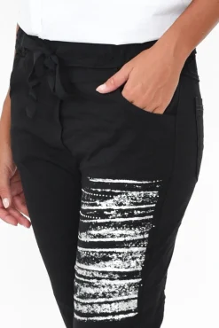 Pants<La Strada Zachary Black Foil Stretch Pant