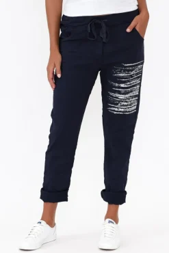 Pants<La Strada Zachary Navy Foil Stretch Pant
