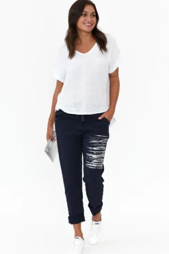 Pants<La Strada Zachary Navy Foil Stretch Pant