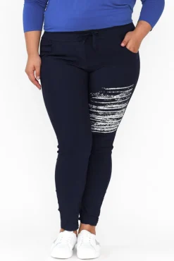Pants<La Strada Zachary Navy Foil Stretch Pant