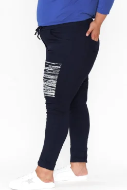 Pants<La Strada Zachary Navy Foil Stretch Pant