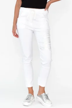 Pants<La Strada Zachary White Foil Stretch Pant