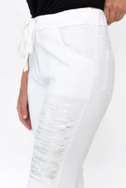 Pants<La Strada Zachary White Foil Stretch Pant