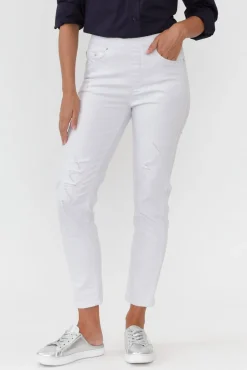 Jeans<Threadz Zadie Distressed White Stretch Jean