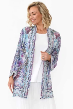 Jackets<Fashion Spectrum Zahara Blue Silk Short Kimono