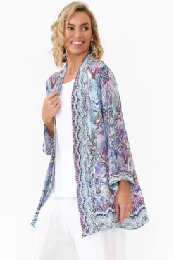 Jackets<Fashion Spectrum Zahara Blue Silk Short Kimono