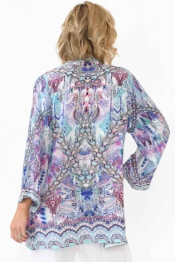 Jackets<Fashion Spectrum Zahara Blue Silk Short Kimono